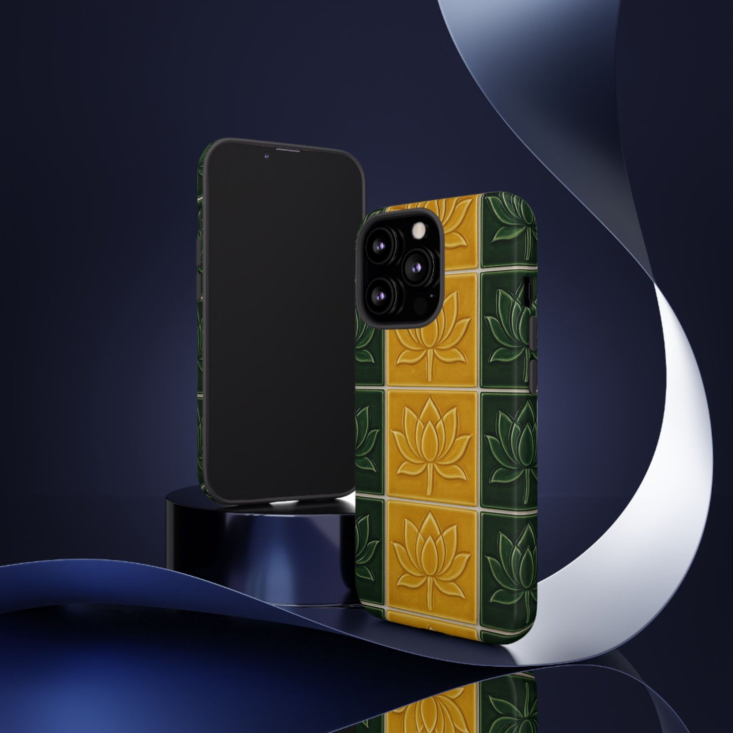 Tough Phone Cases - Mustard Yellow & Green Ceramic Tile From Caldas Da Rhaina, Portugal