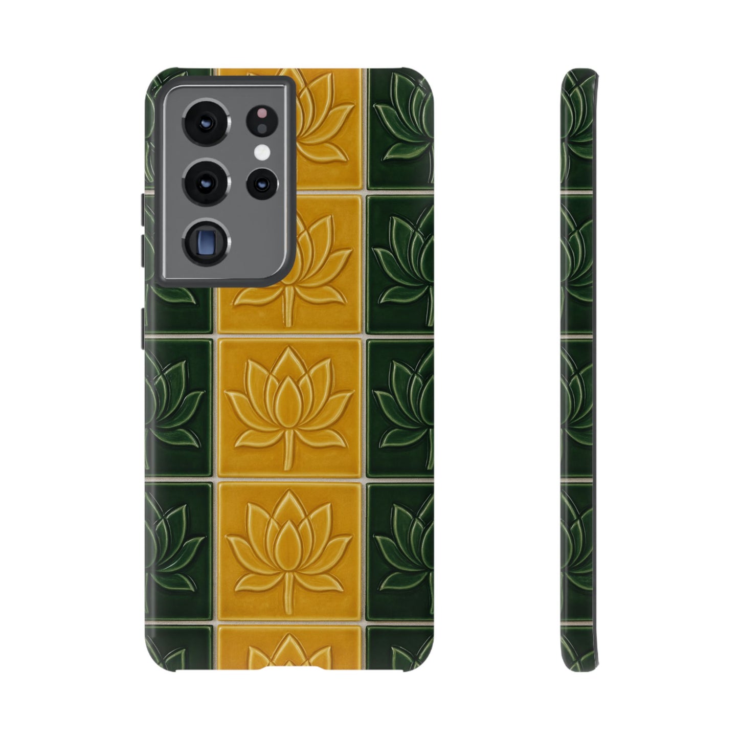 Tough Phone Cases - Mustard Yellow & Green Ceramic Tile From Caldas Da Rhaina, Portugal