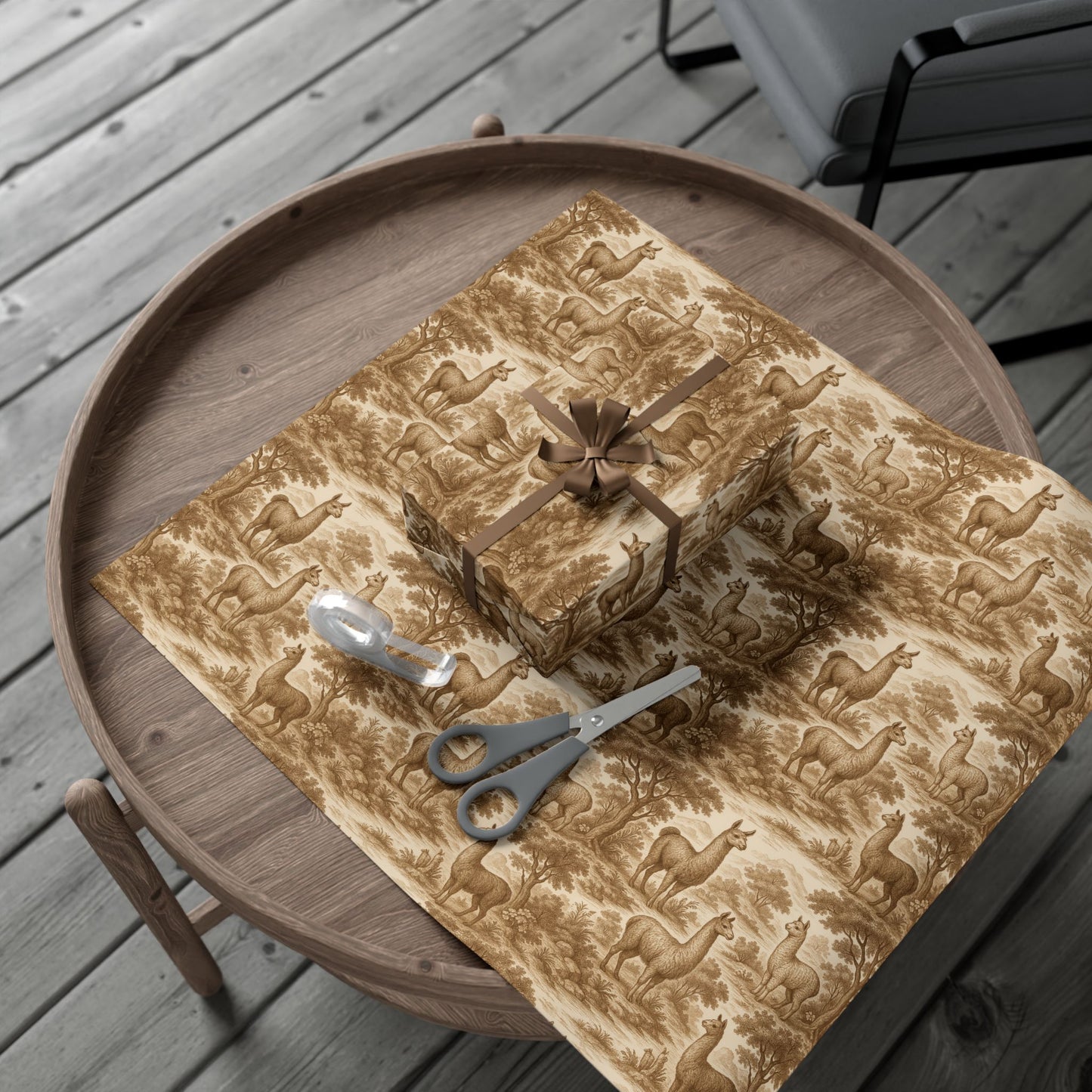 Toile De Joyu Gift Wrapping Paper With Llamas, Vintage Style Alpacas Present Wraps