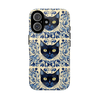 Tough Phone Case - Mediterranean Tile Motif With Blue Cats