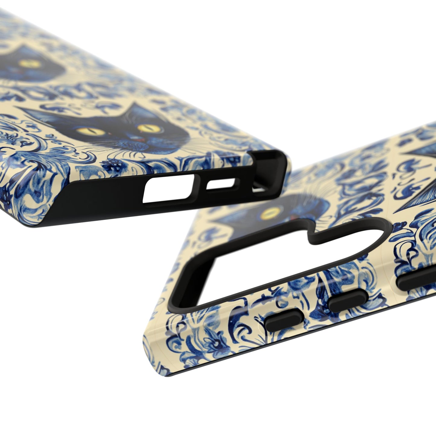 Tough Phone Case - Mediterranean Tile Motif With Blue Cats