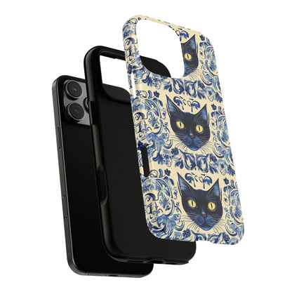 Tough Phone Case - Mediterranean Tile Motif With Blue Cats