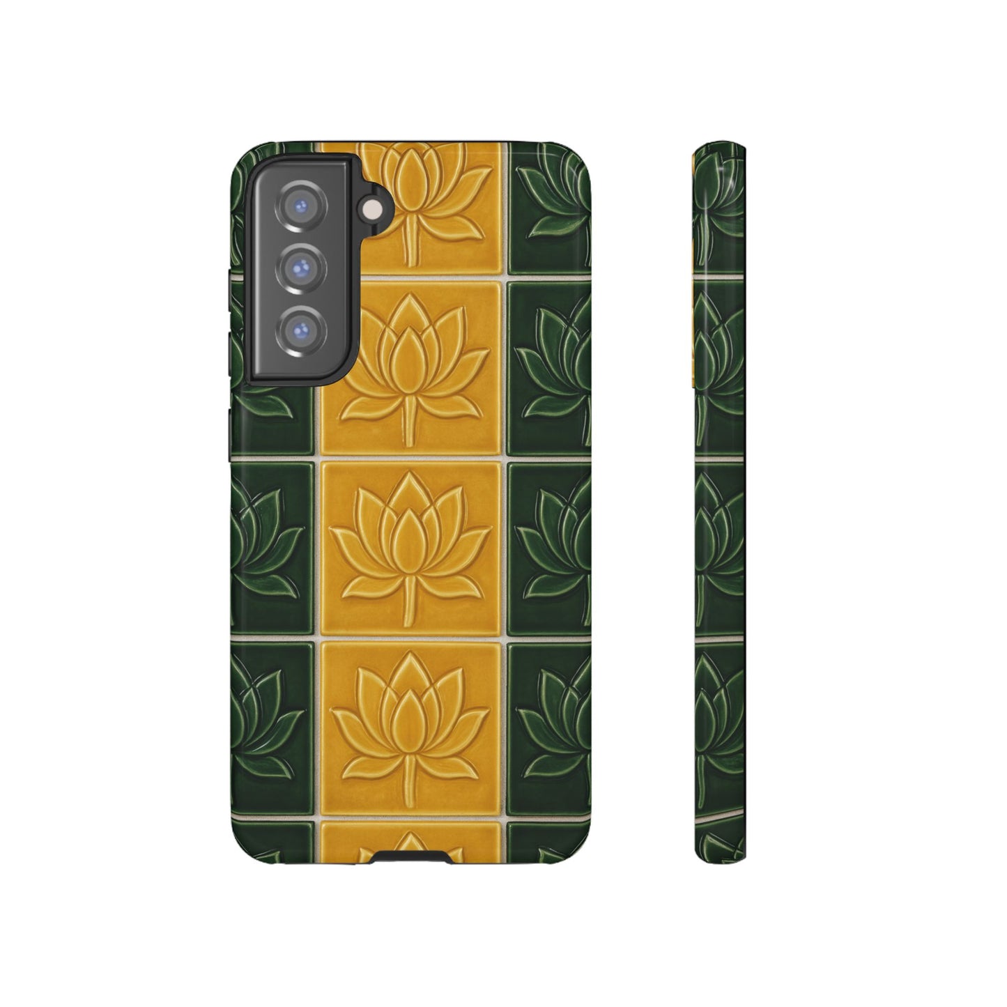 Tough Phone Cases - Mustard Yellow & Green Ceramic Tile From Caldas Da Rhaina, Portugal