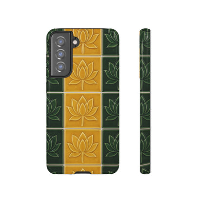 Tough Phone Cases - Mustard Yellow & Green Ceramic Tile From Caldas Da Rhaina, Portugal