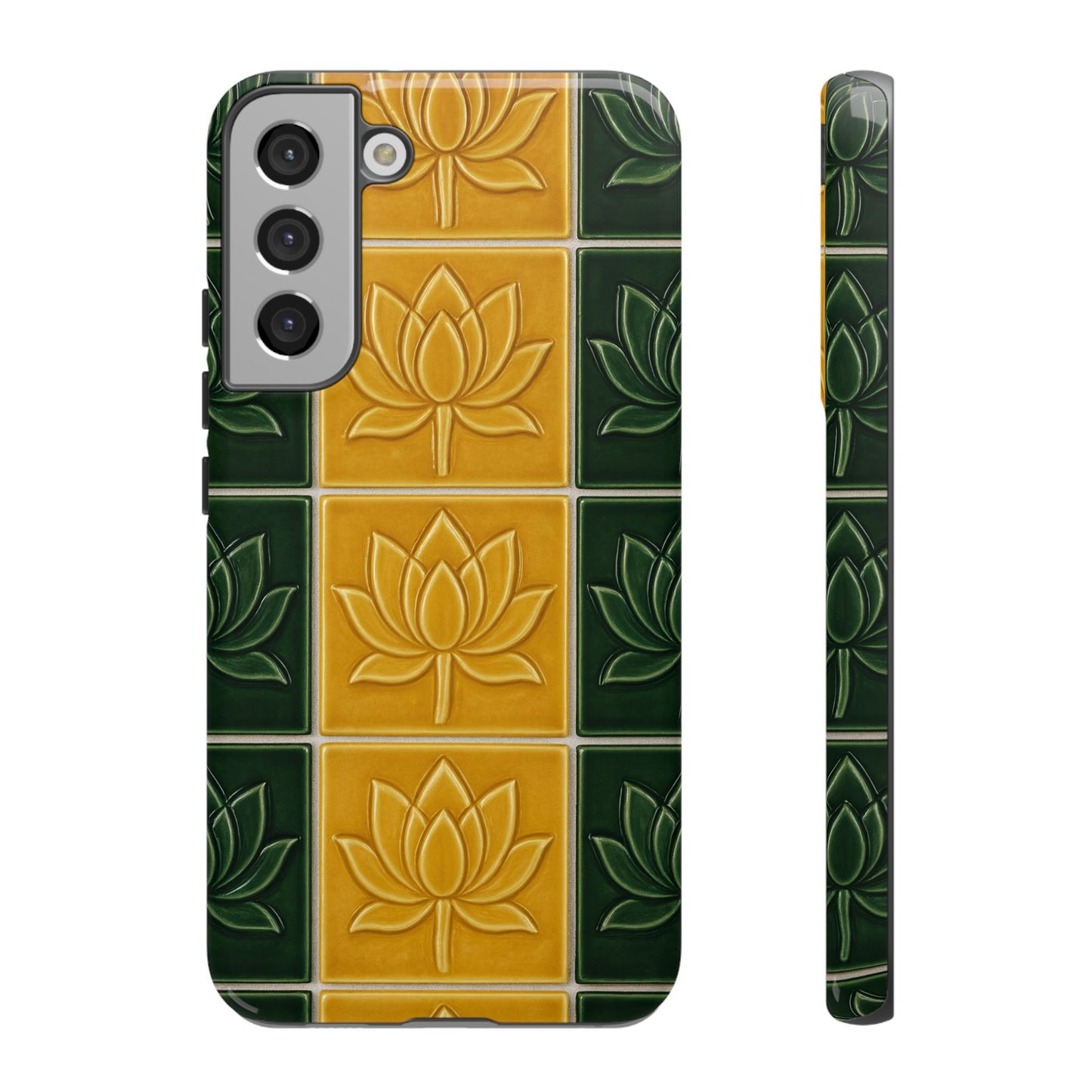 Tough Phone Cases - Mustard Yellow & Green Ceramic Tile From Caldas Da Rhaina, Portugal