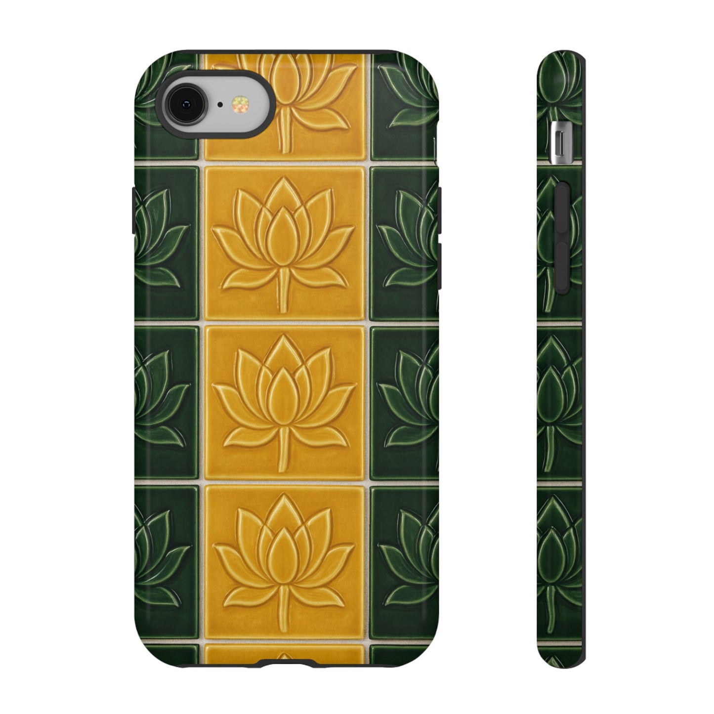Tough Phone Cases - Mustard Yellow & Green Ceramic Tile From Caldas Da Rhaina, Portugal