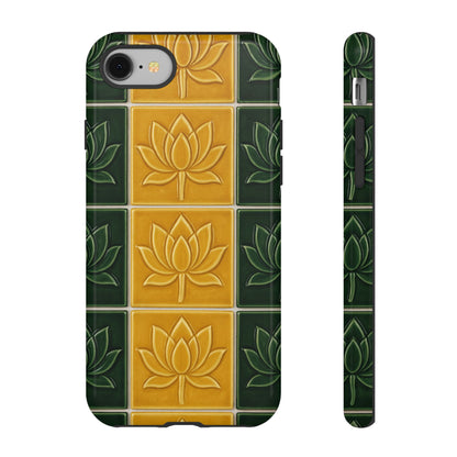 Tough Phone Cases - Mustard Yellow & Green Ceramic Tile From Caldas Da Rhaina, Portugal