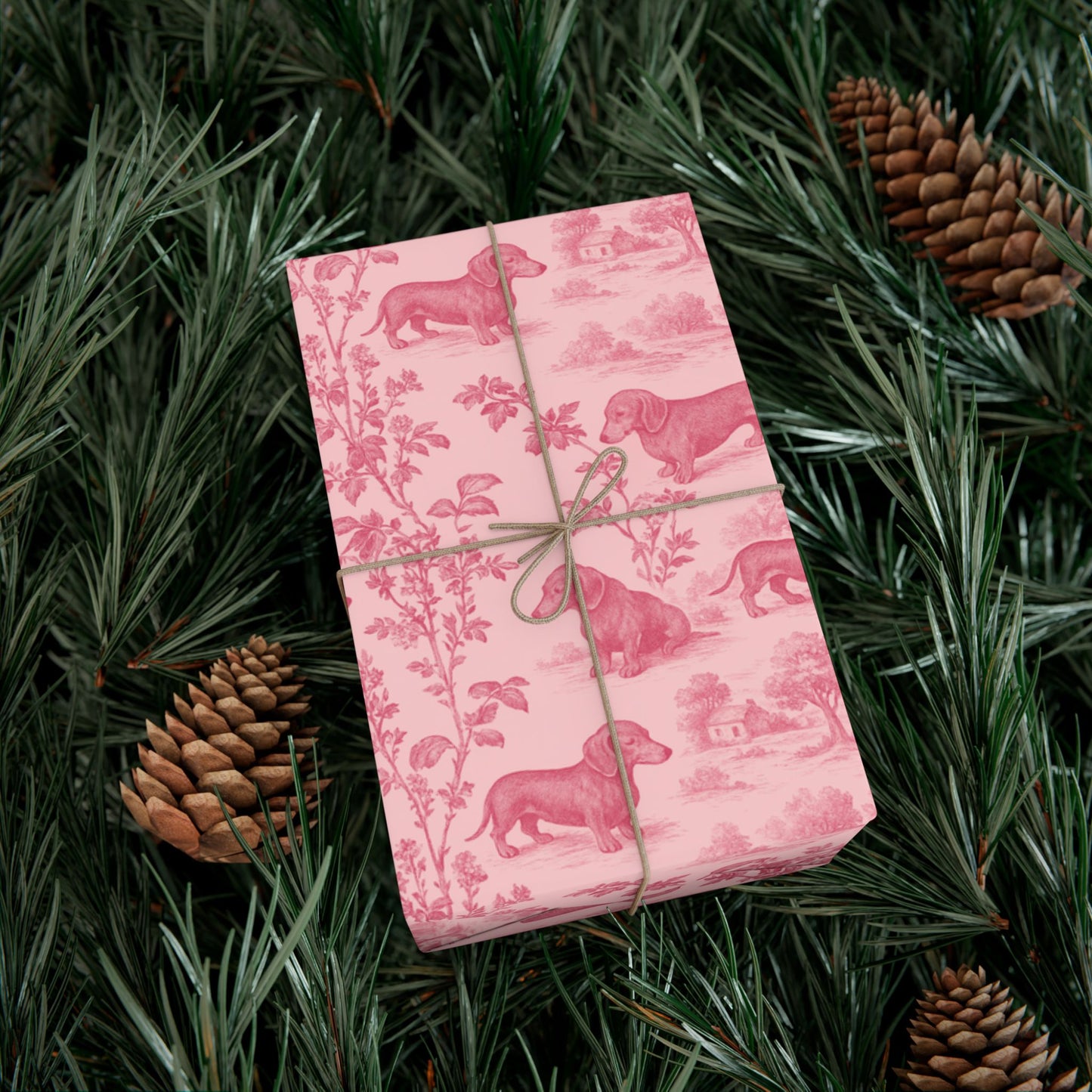 Dachshunds Gift Wrapping Paper in Pastel Pink Toile Aesthetic