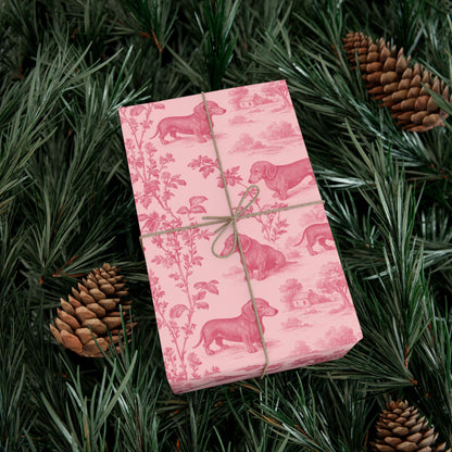 Dachshunds Gift Wrapping Paper in Pastel Pink Toile Aesthetic