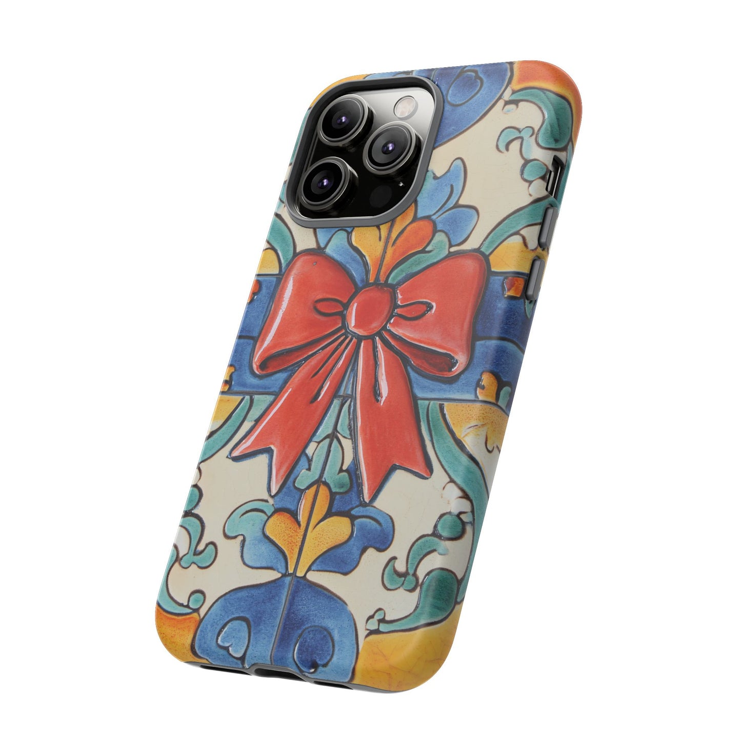 Colourful Ceramic Tile Design Phone Case With Red Bow