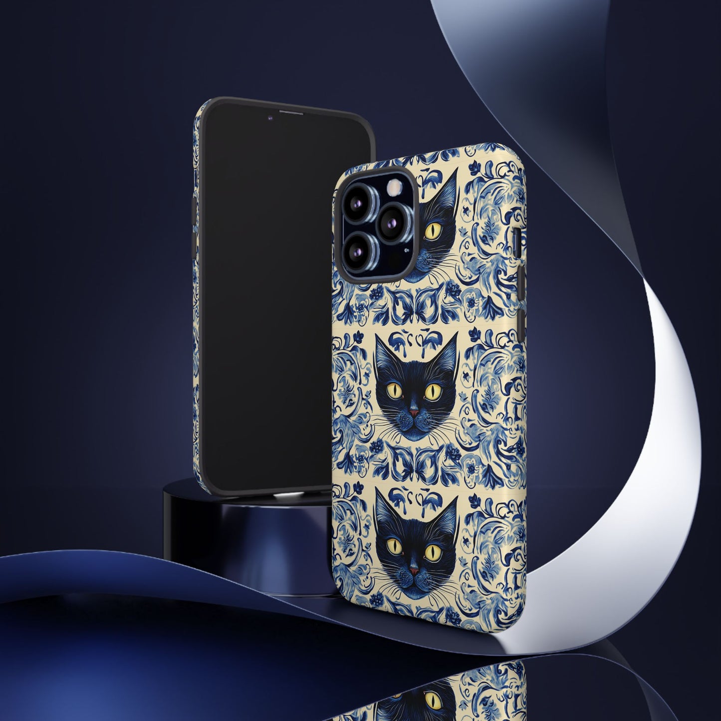 Tough Phone Case - Mediterranean Tile Motif With Blue Cats