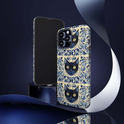 Tough Phone Case - Mediterranean Tile Motif With Blue Cats