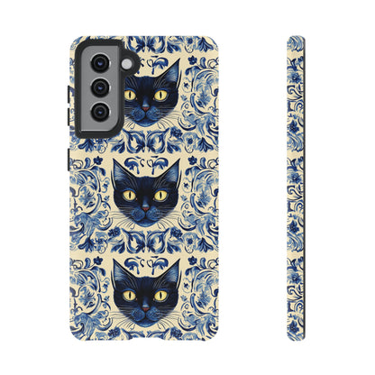 Tough Phone Case - Mediterranean Tile Motif With Blue Cats