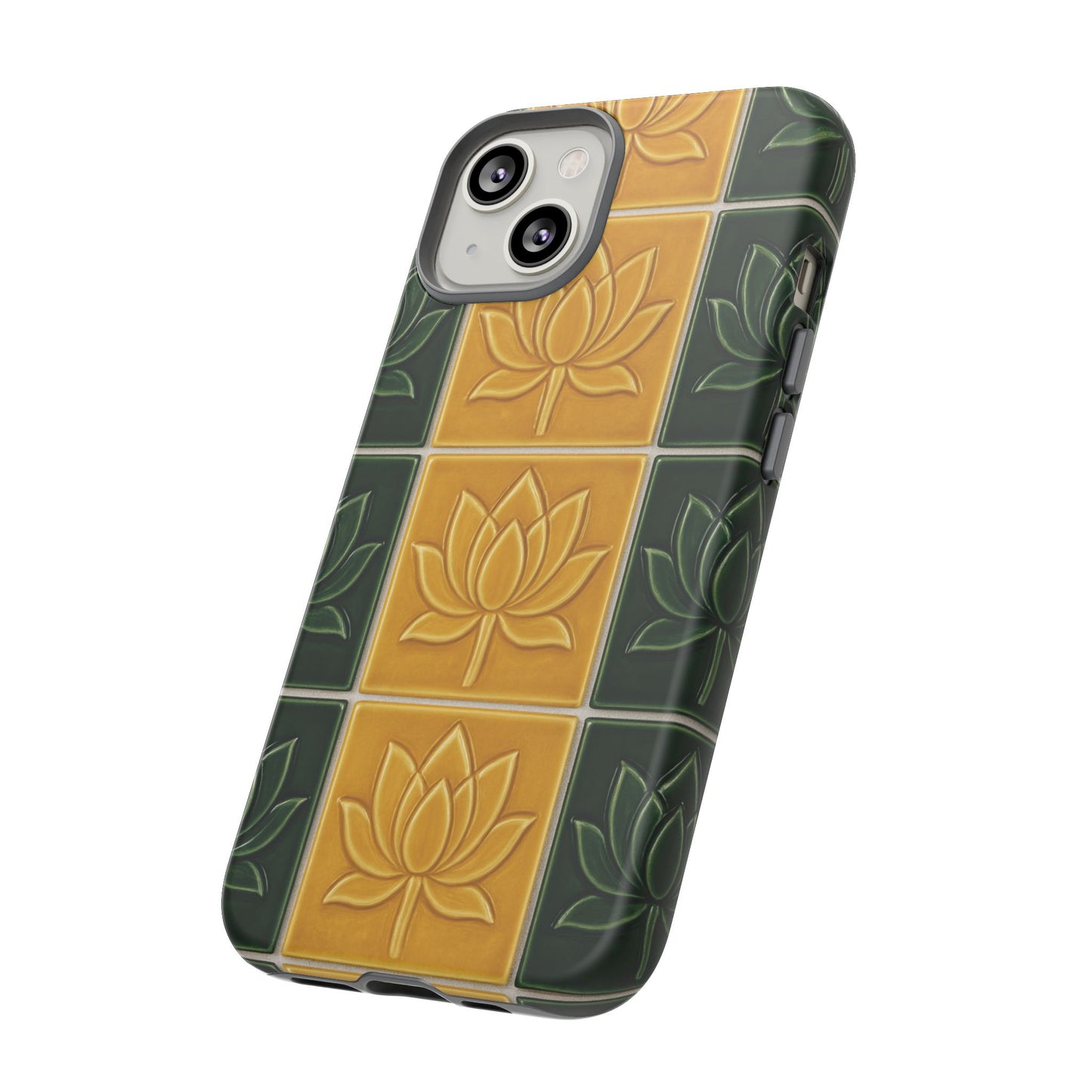 Tough Phone Cases - Mustard Yellow & Green Ceramic Tile From Caldas Da Rhaina, Portugal