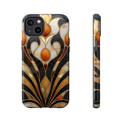 Art Deco Stained Glass Phone Case – Elegant Gold & Black Design