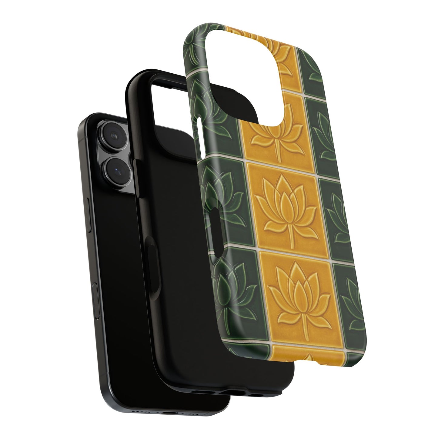 Tough Phone Cases - Mustard Yellow & Green Ceramic Tile From Caldas Da Rhaina, Portugal
