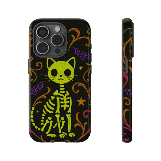 Spooky & Cute Neon Cat Skeleton