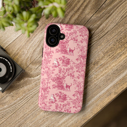 Tough Phone Cases - Cats in Pink Toile De Joyu Motif