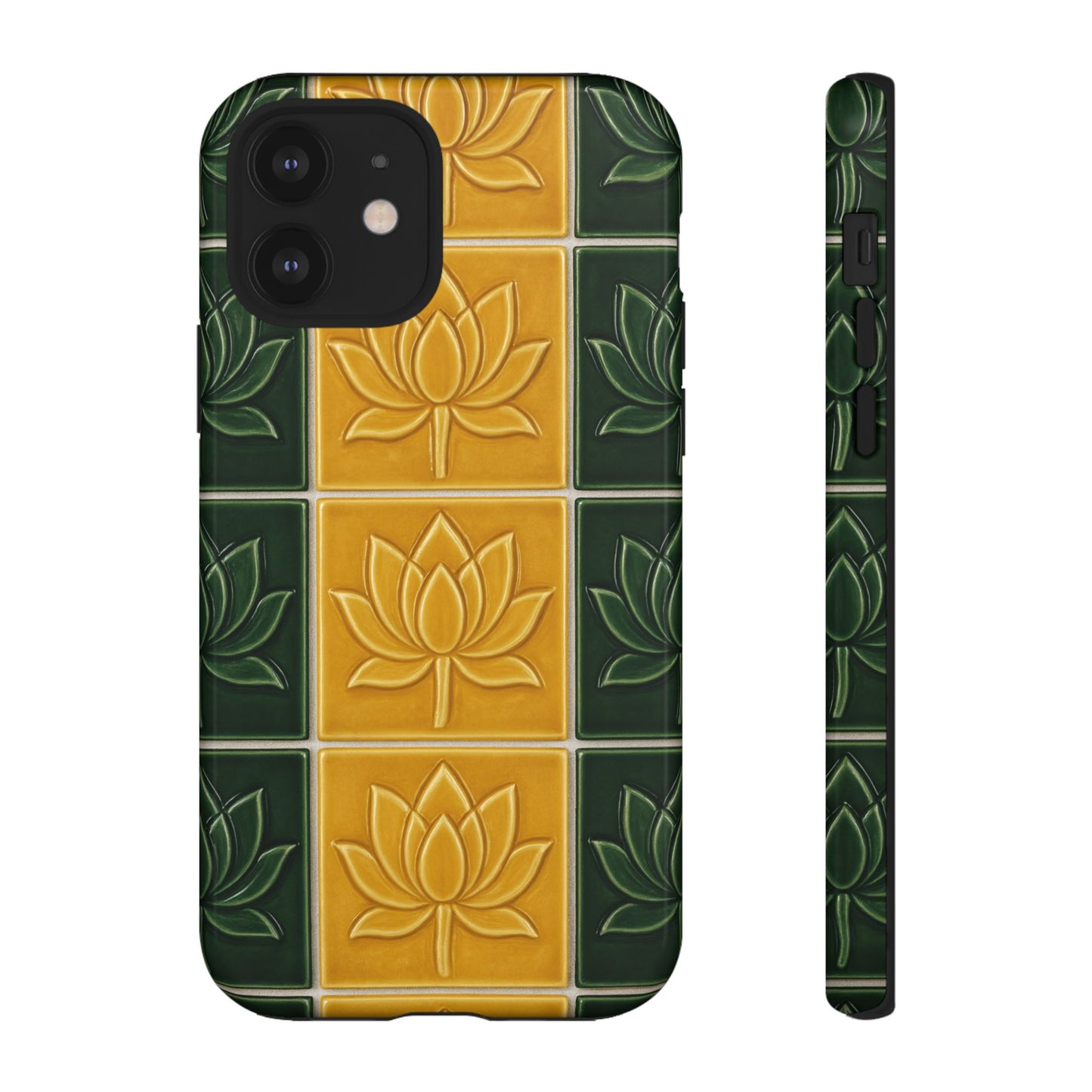 Tough Phone Cases - Mustard Yellow & Green Ceramic Tile From Caldas Da Rhaina, Portugal