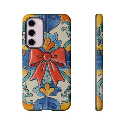 Colourful Ceramic Tile Design Phone Case With Red Bow