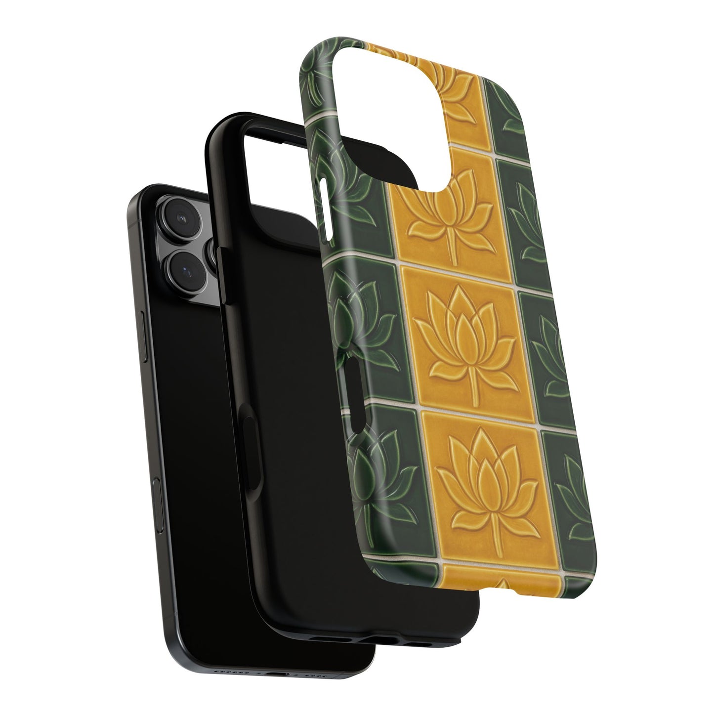 Tough Phone Cases - Mustard Yellow & Green Ceramic Tile From Caldas Da Rhaina, Portugal