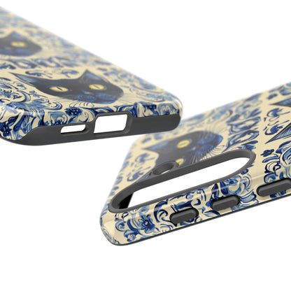 Tough Phone Case - Mediterranean Tile Motif With Blue Cats