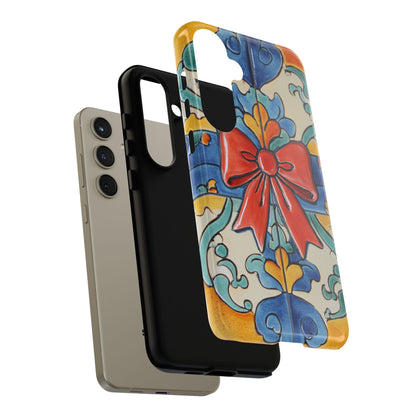 Colourful Ceramic Tile Design Phone Case With Red Bow