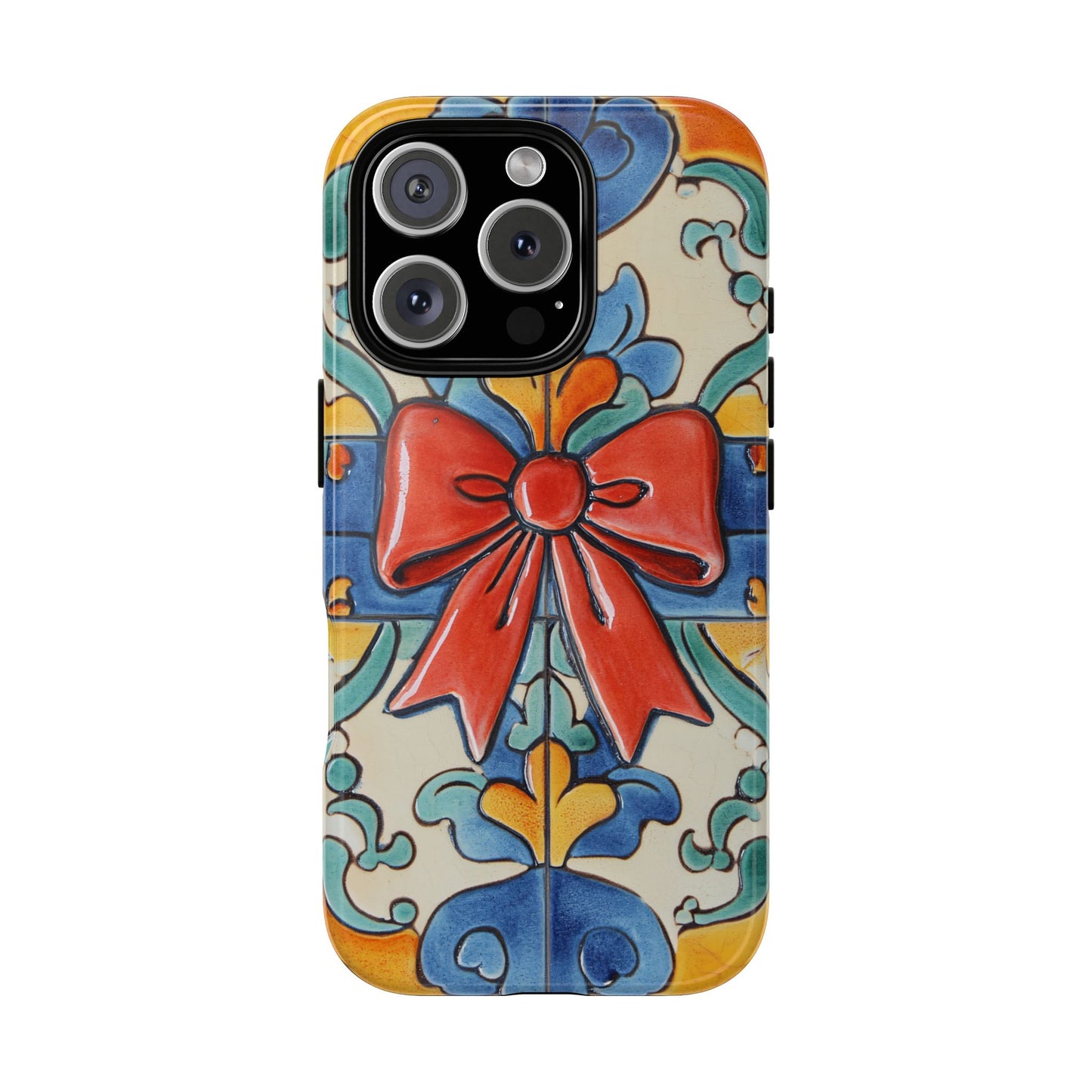 Colourful Ceramic Tile Design Phone Case With Red Bow