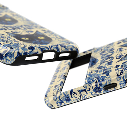 Tough Phone Case - Mediterranean Tile Motif With Blue Cats