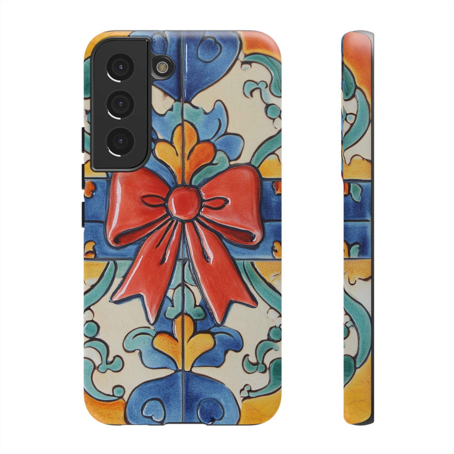 Colourful Ceramic Tile Design Phone Case With Red Bow