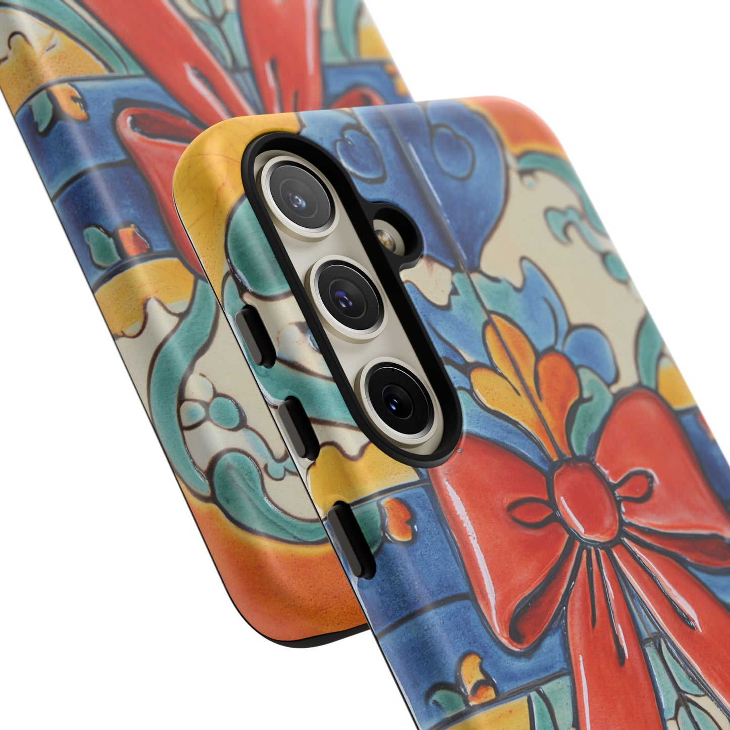 Colourful Ceramic Tile Design Phone Case With Red Bow