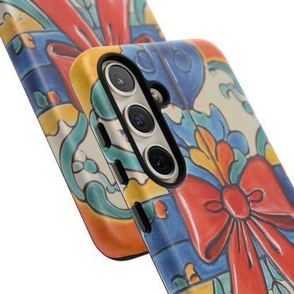Colourful Ceramic Tile Design Phone Case With Red Bow