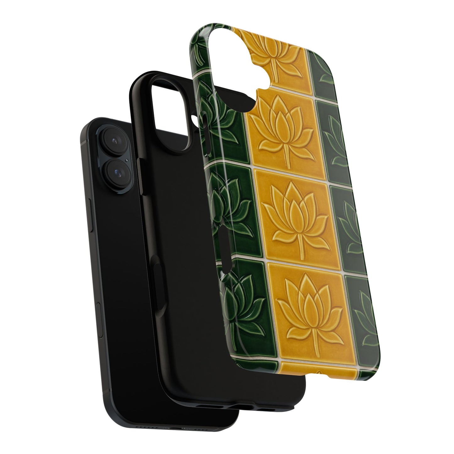 Tough Phone Cases - Mustard Yellow & Green Ceramic Tile From Caldas Da Rhaina, Portugal