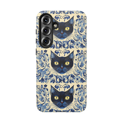 Tough Phone Case - Mediterranean Tile Motif With Blue Cats