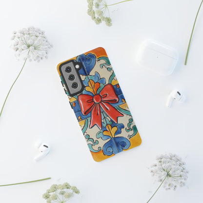 Colourful Ceramic Tile Design Phone Case With Red Bow
