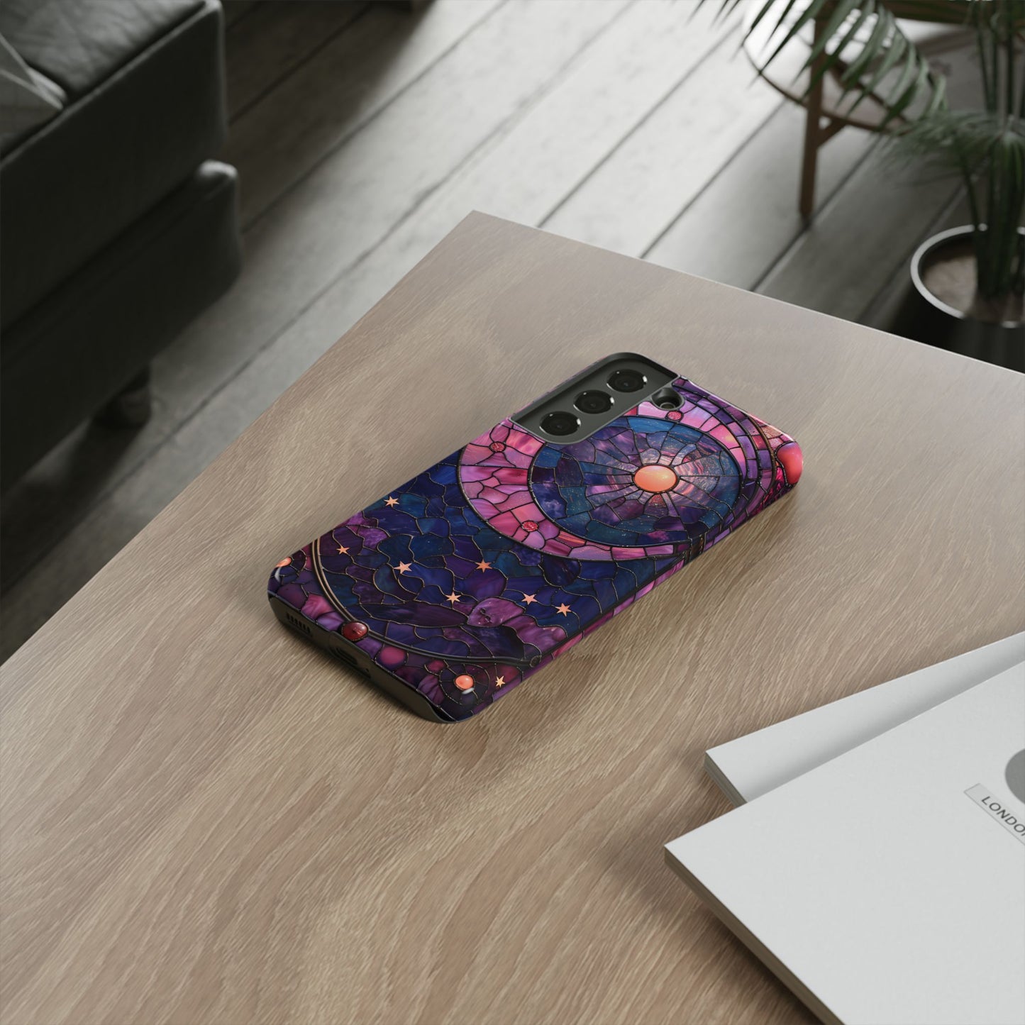 Pink Moon Tough Phone Cases in  Stained Glass Design