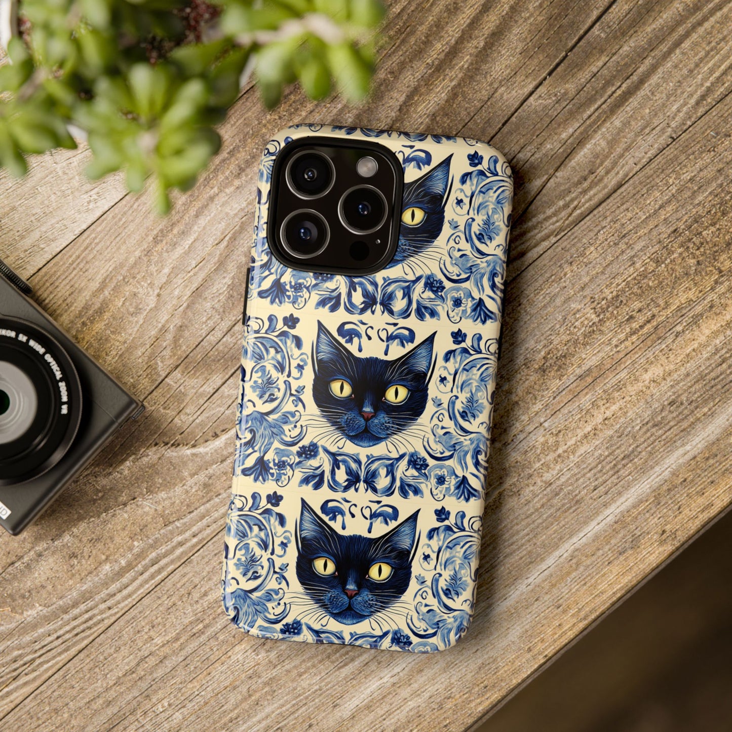 Tough Phone Case - Mediterranean Tile Motif With Blue Cats