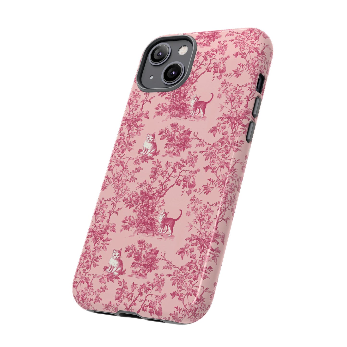 Tough Phone Cases - Cats in Pink Toile De Joyu Motif