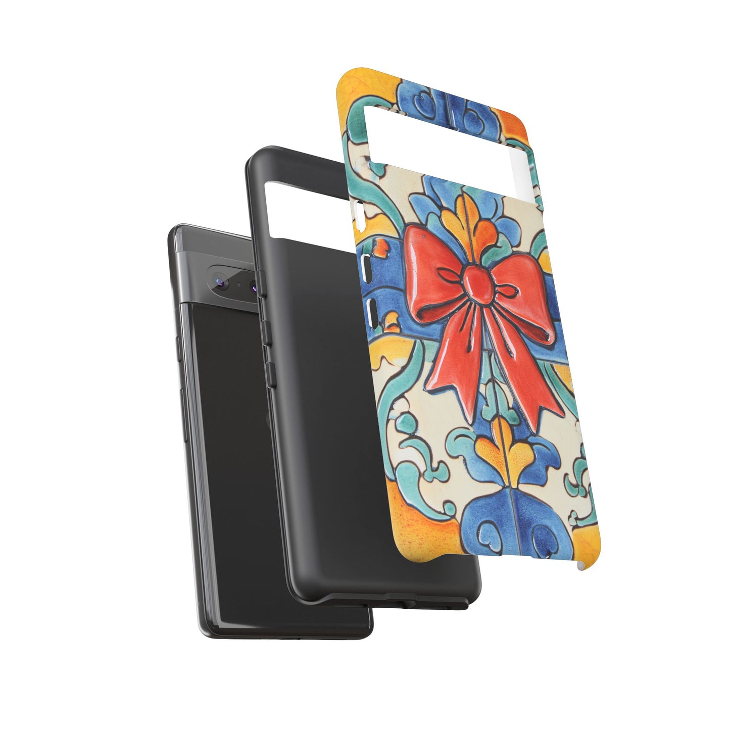 Colourful Ceramic Tile Design Phone Case With Red Bow