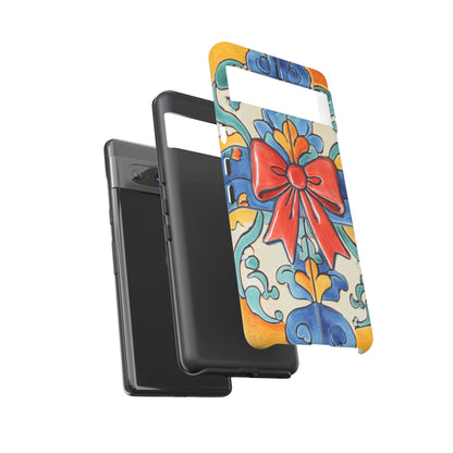Colourful Ceramic Tile Design Phone Case With Red Bow