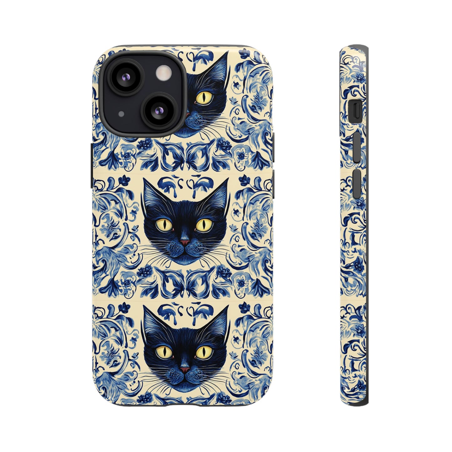 Tough Phone Case - Mediterranean Tile Motif With Blue Cats