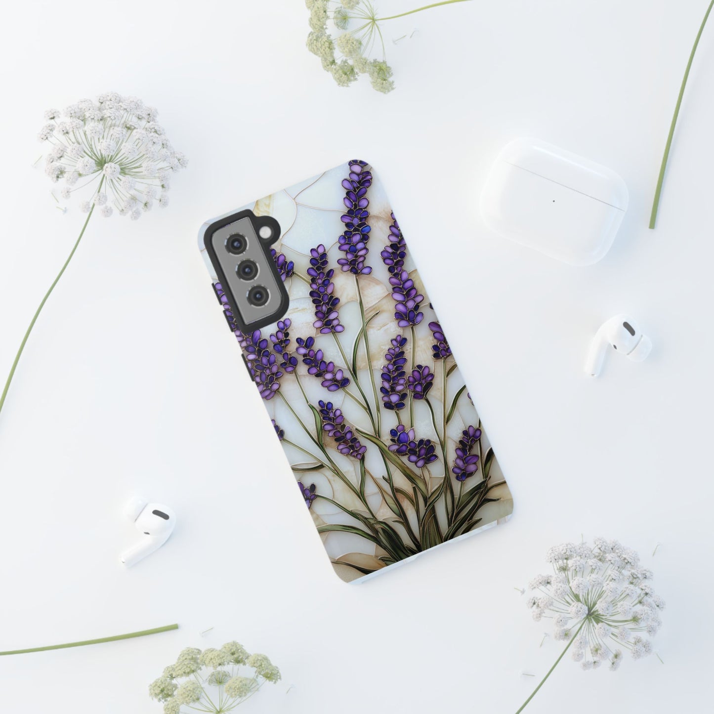 Floral Phone Case With Lavender in Stained Glass Motif