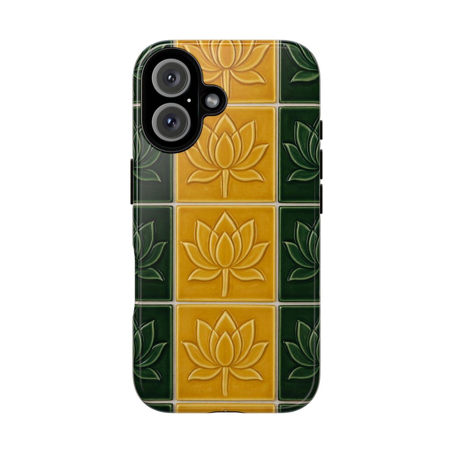 Tough Phone Cases - Mustard Yellow & Green Ceramic Tile From Caldas Da Rhaina, Portugal