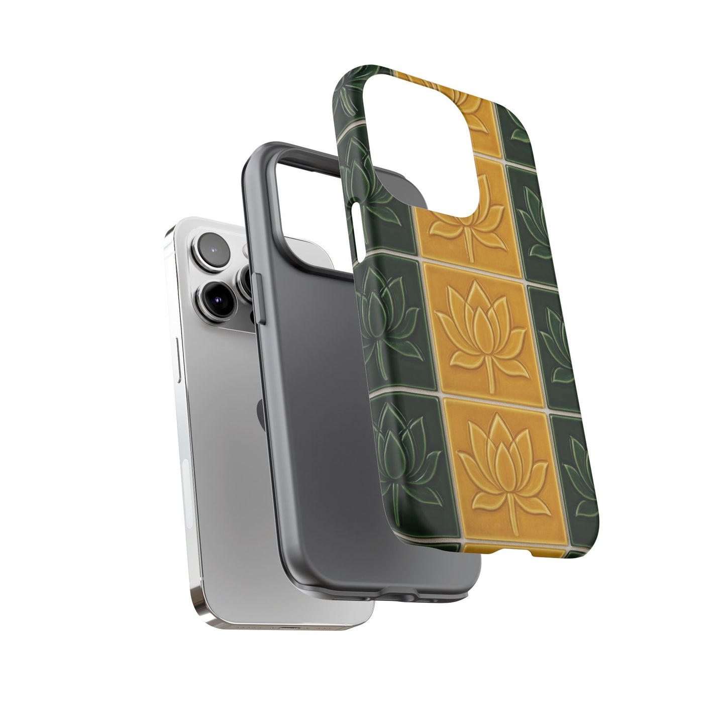 Tough Phone Cases - Mustard Yellow & Green Ceramic Tile From Caldas Da Rhaina, Portugal