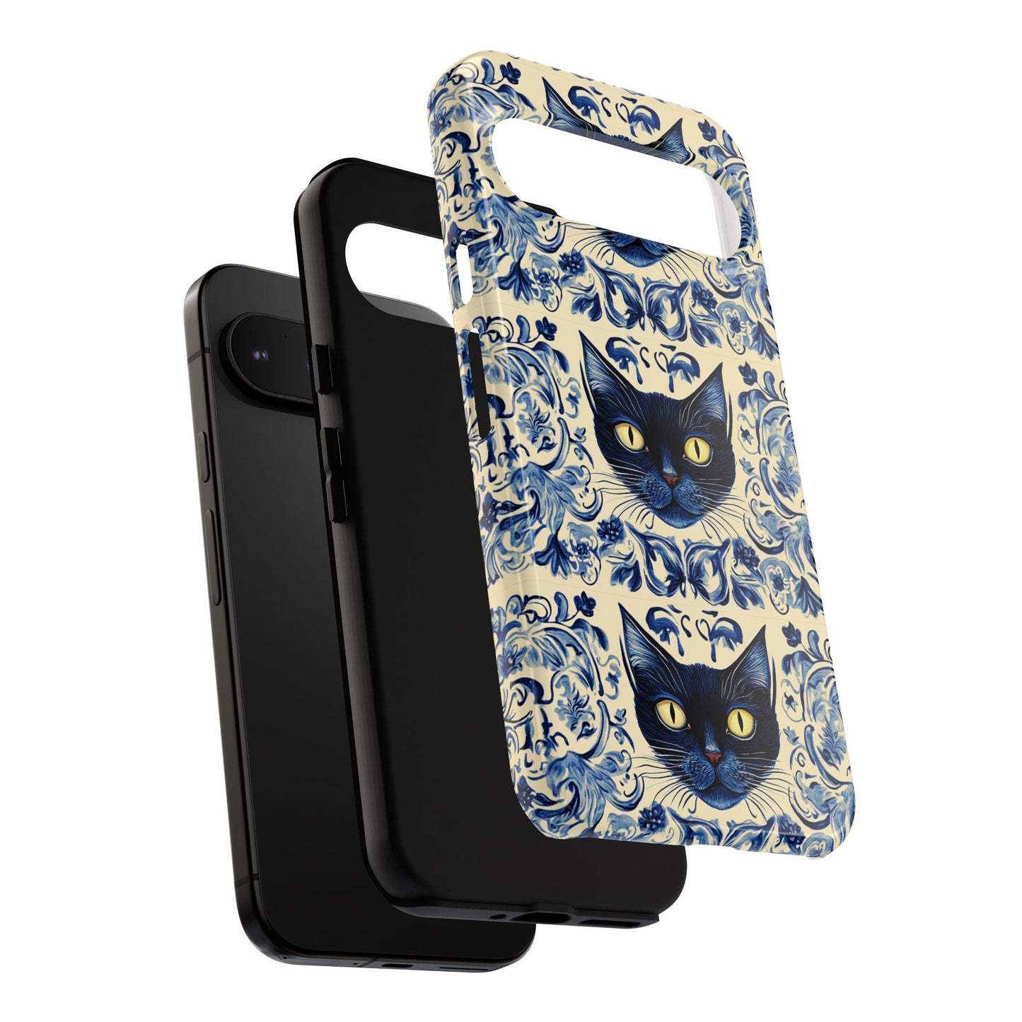 Tough Phone Case - Mediterranean Tile Motif With Blue Cats