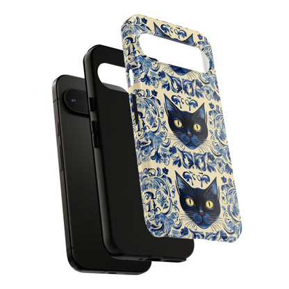 Tough Phone Case - Mediterranean Tile Motif With Blue Cats