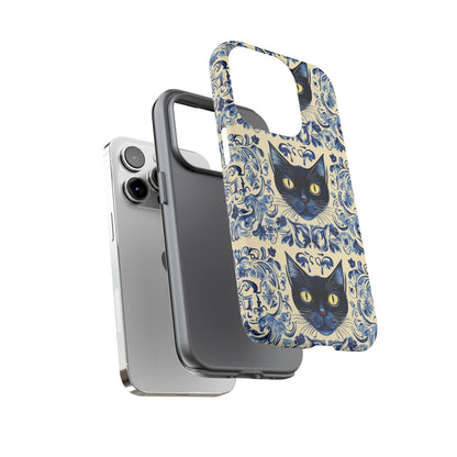 Tough Phone Case - Mediterranean Tile Motif With Blue Cats