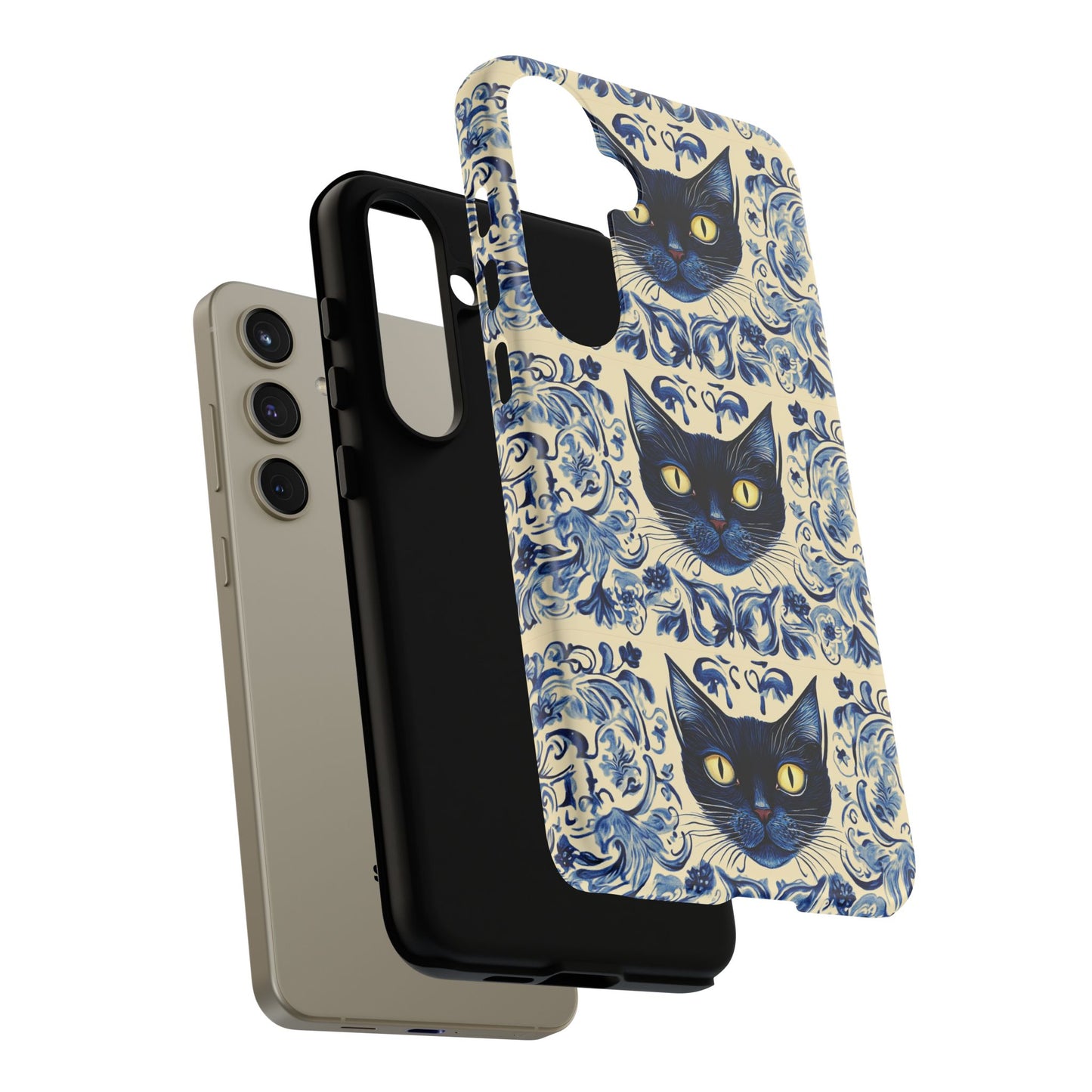 Tough Phone Case - Mediterranean Tile Motif With Blue Cats