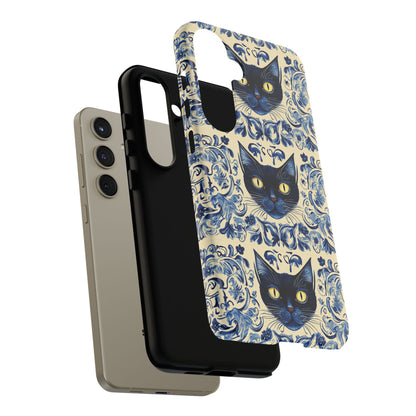 Tough Phone Case - Mediterranean Tile Motif With Blue Cats