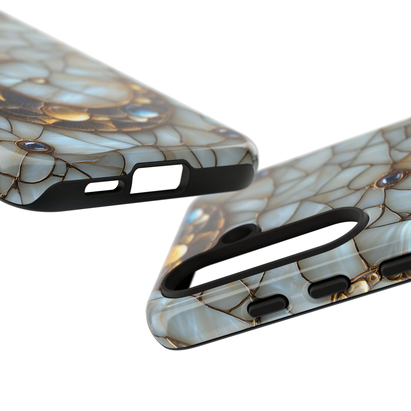 Celestial Phone Case - White Stained Glass & Gold Crescent Moon Print